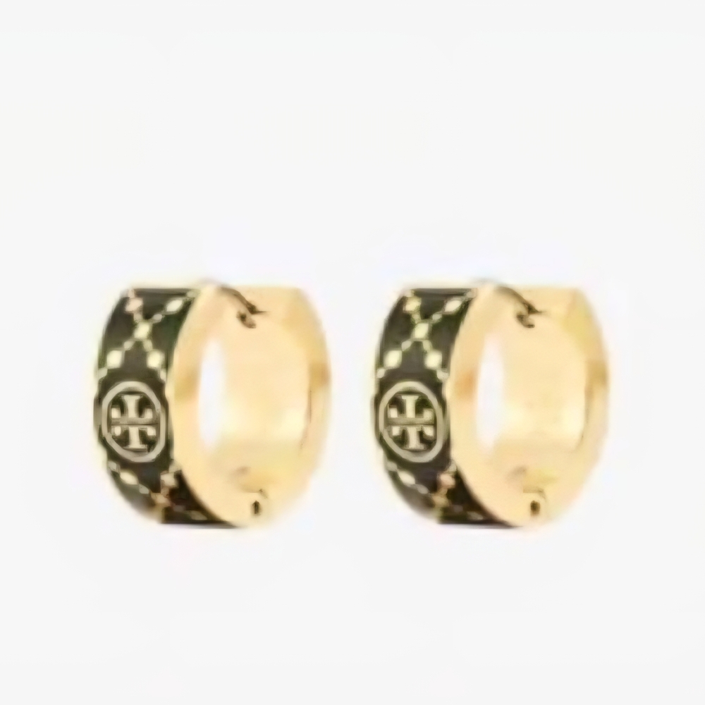 Tory Burch Black and Gold Patterned Hoops
